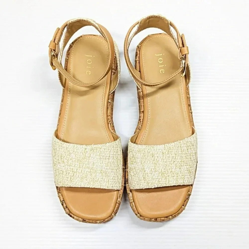 Joie Natural Cork Platform Sandals with Tan Ankle Strap - Picture 3 of 11